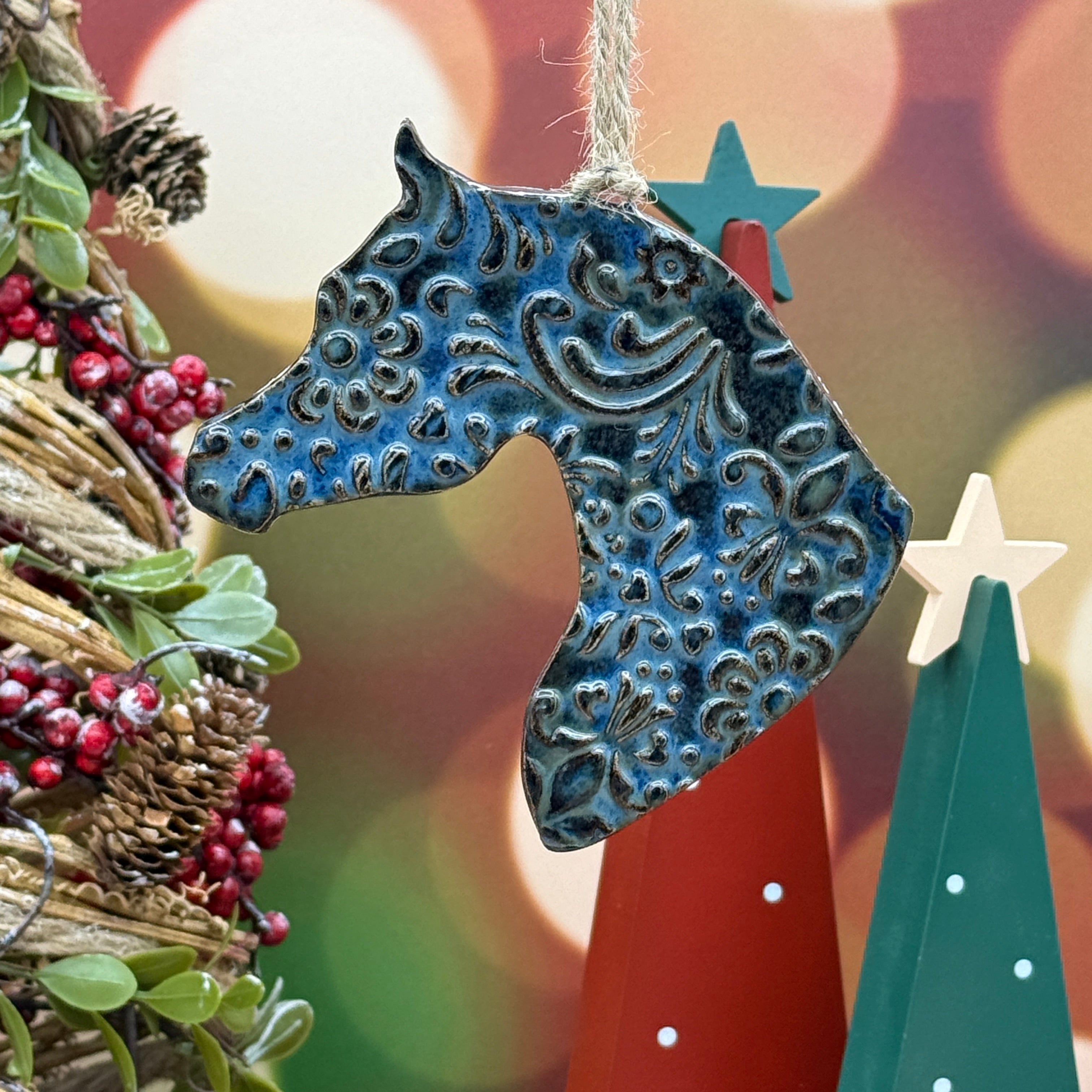 Arabian Horse Ornament - Dark Blue Floral