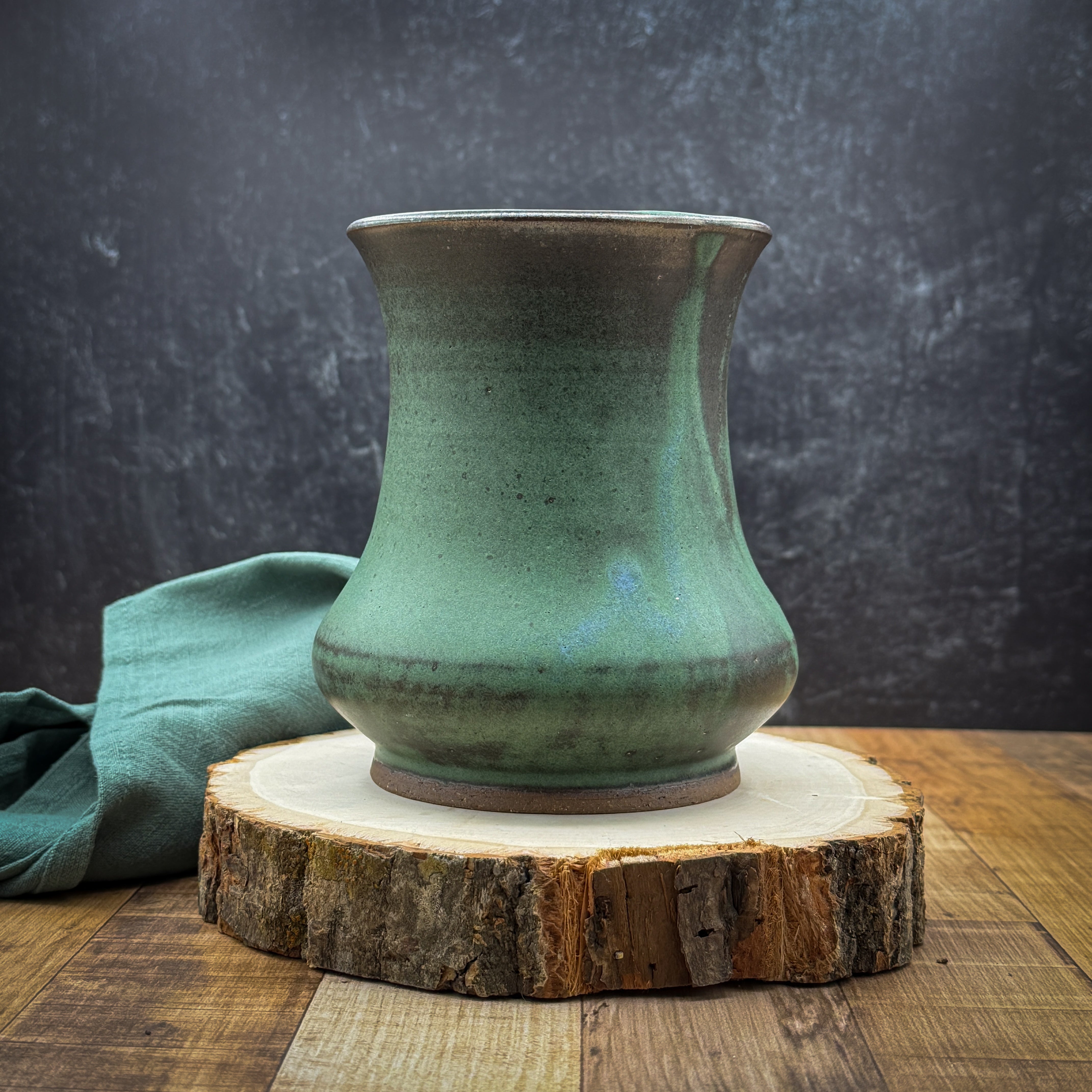 Green and Black Stoneware Vase