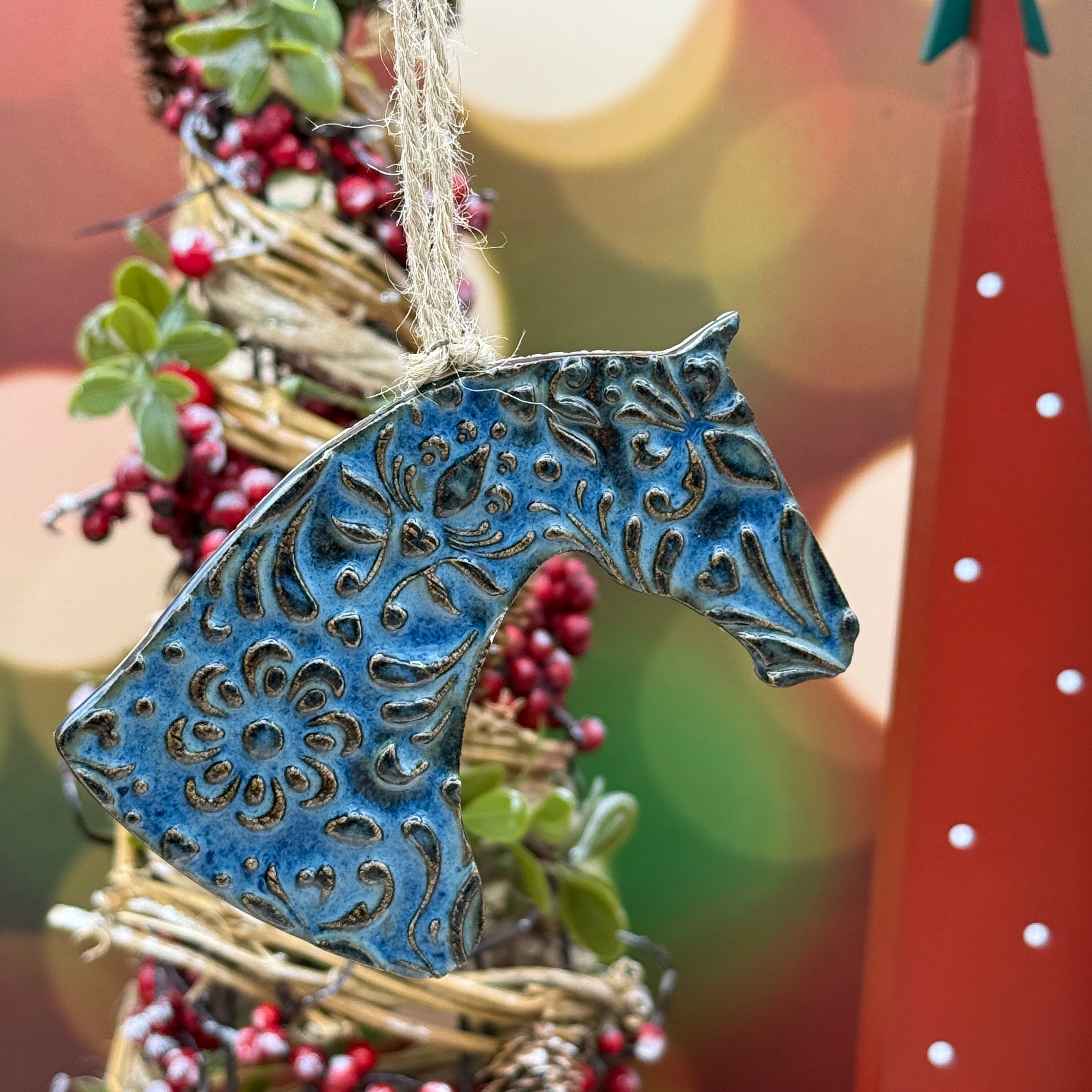 Horse Ornament - Dark Blue Floral