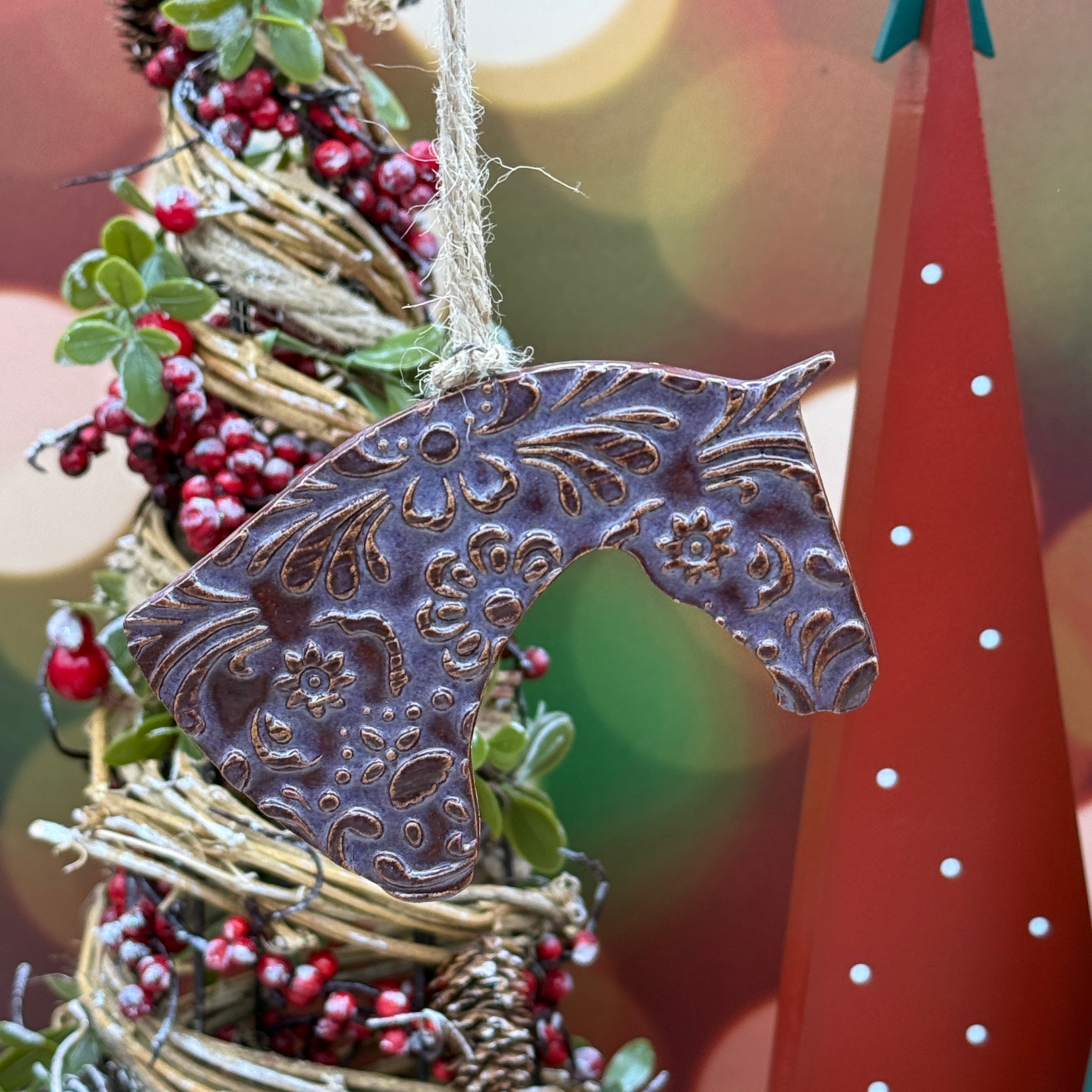 Horse Ornament - Merlot Floral