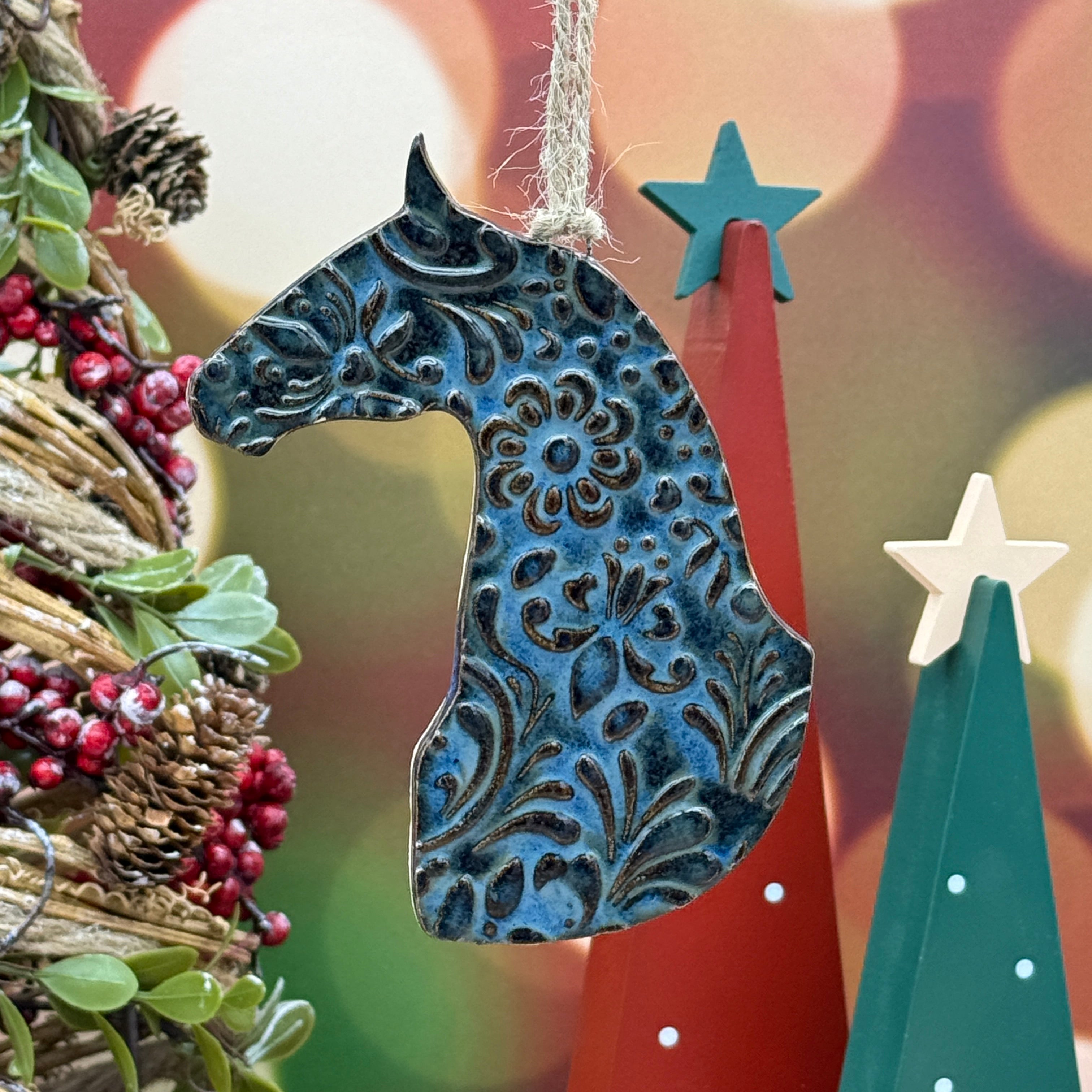 Saddlebred (A) Ornament - Dark Blue Floral