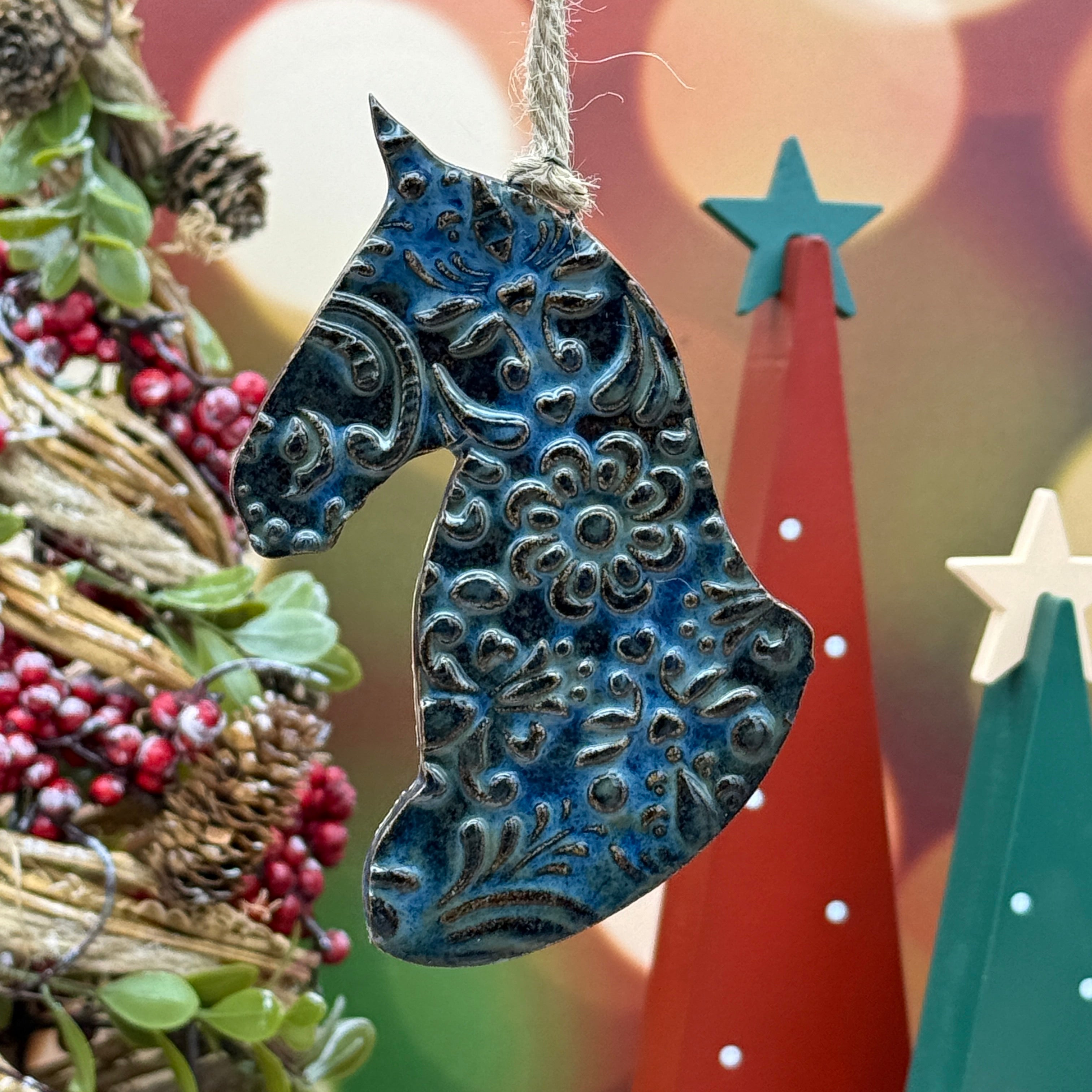 Saddlebred (B) Ornament - Dark Blue Floral