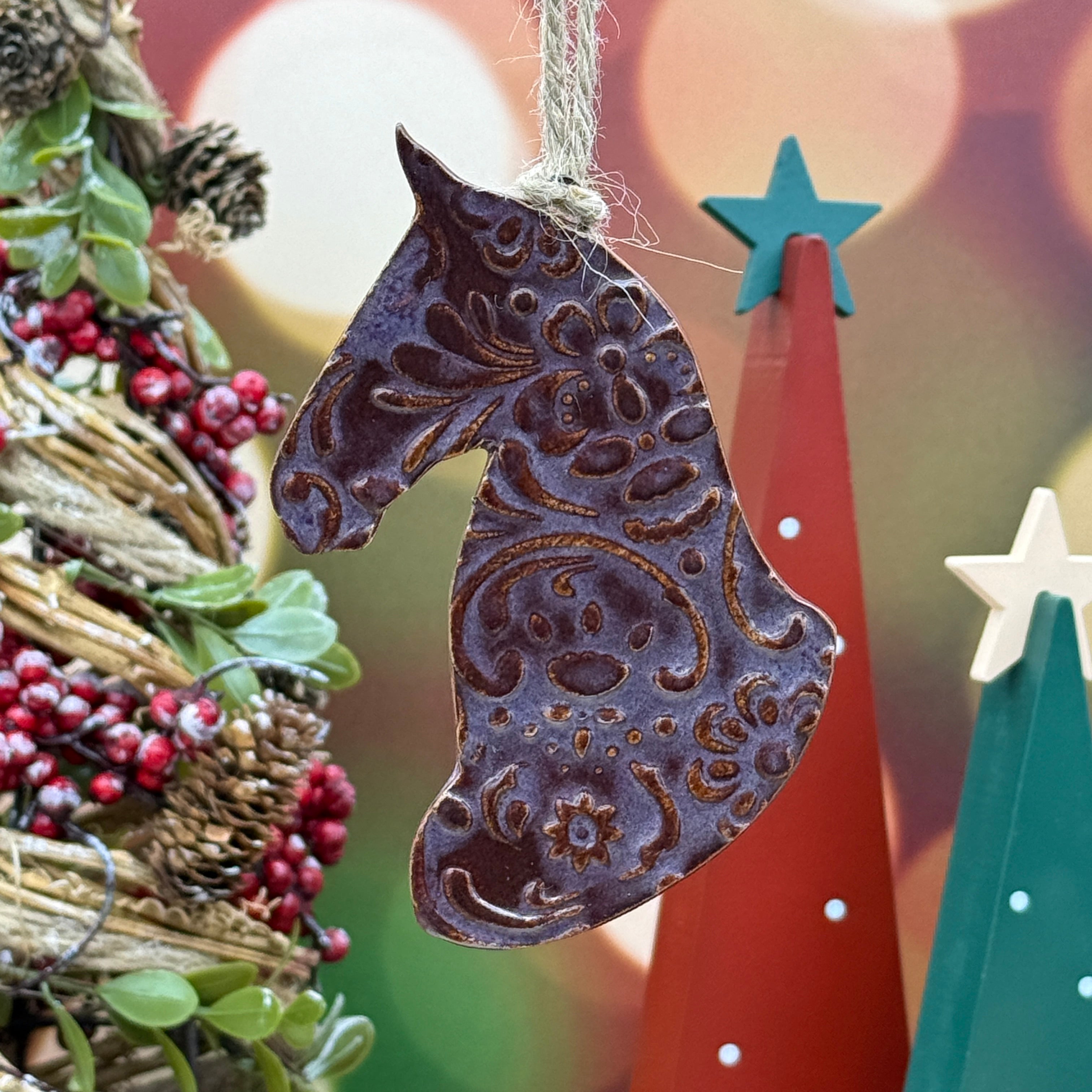 Saddlebred (B) Ornament - Merlot Floral